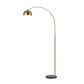 Black arc LED floor lamp with a curved stainless steel arm and marble base