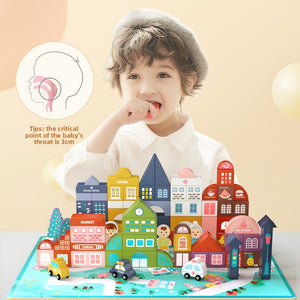 Large wooden building blocks set spread out in bright colors