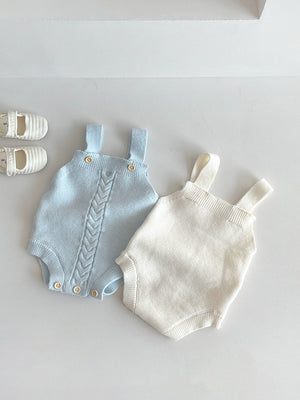 Baby knit cotton romper side profile showing the soft knit cotton cut