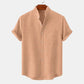 Mens Stand Collar Casual Button Down Short Sleeve Shirt
