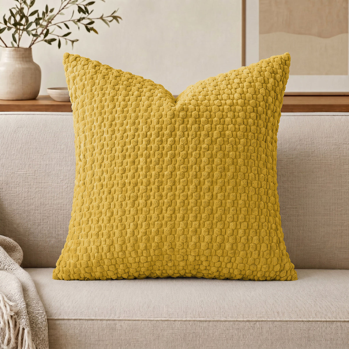 Bubble grain plush throw pillow cover with a raised popcorn texture