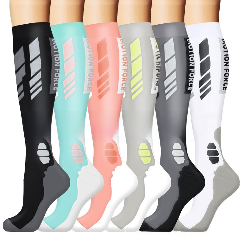 Set of knee high compression socks in botanical and animal print designs