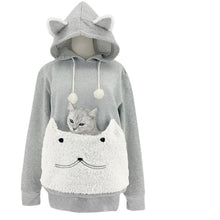 Cat Ear Hooded Sweatshirt with Large Plush Cat Face Pocket