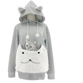 Cat Ear Hooded Sweatshirt with Large Plush Cat Face Pocket