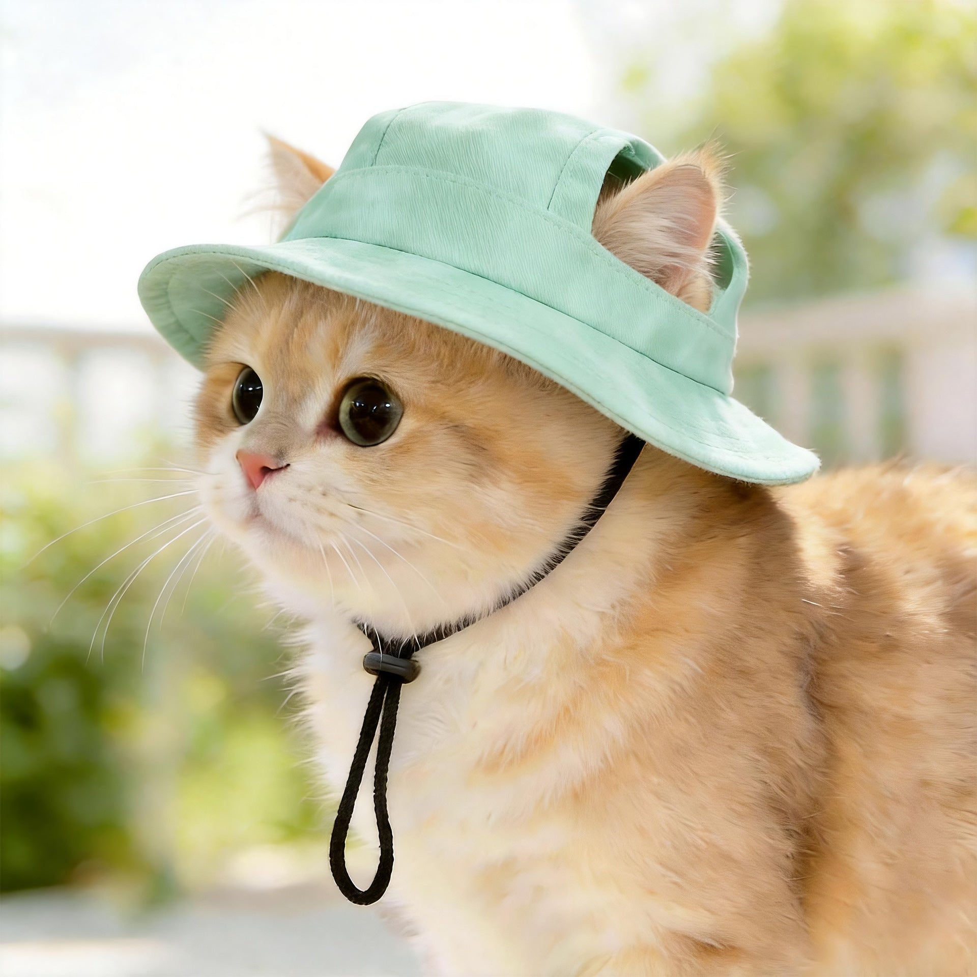 Pet bucket sun hat with ear holes and chin cord in a plain yellow, view 45
