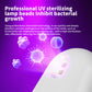 Close view of the two UV lamp beads recessed in the white shell of the toilet night light under violet light