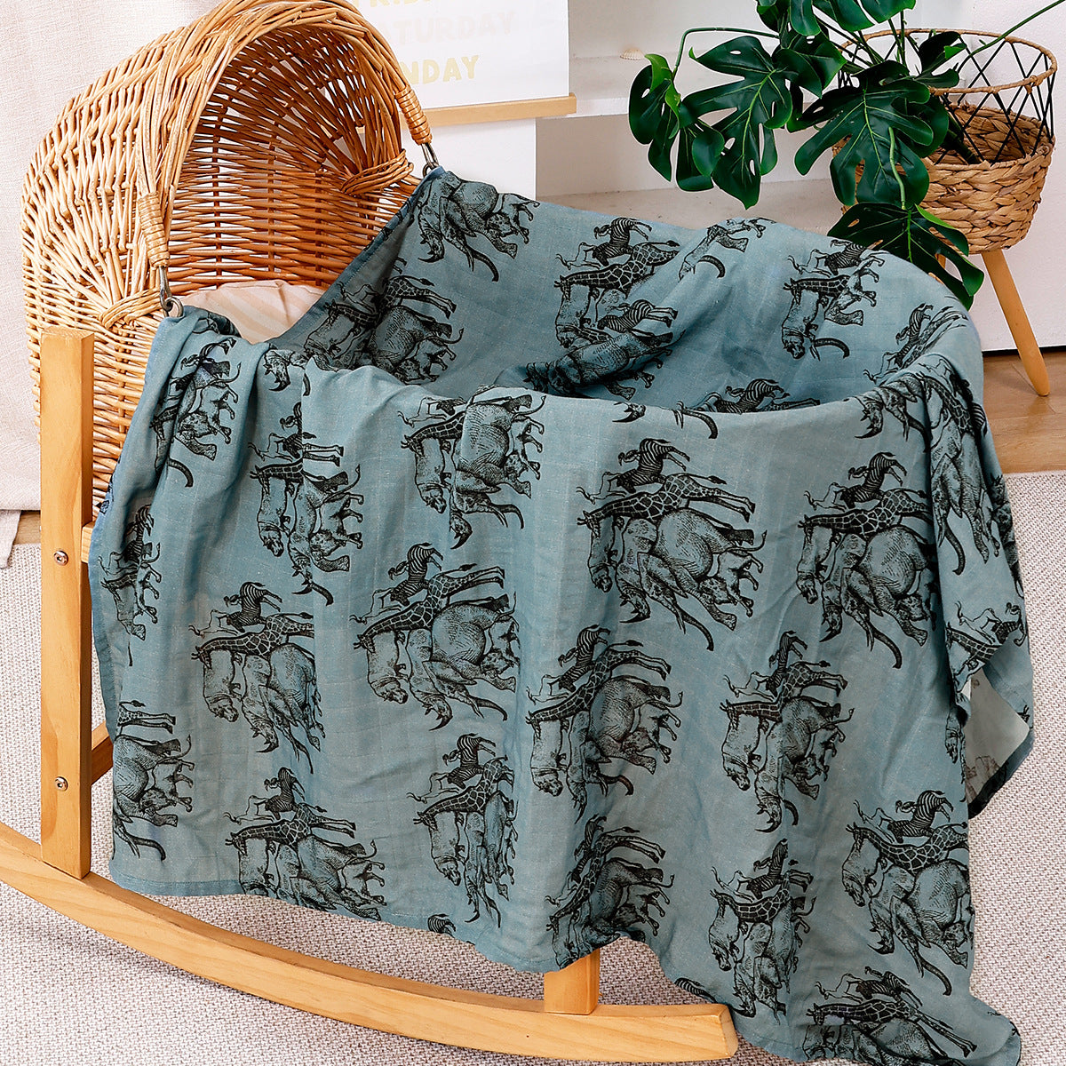 Cotton muslin gauze baby blanket in a printed design, light and breathable double layer fabric
