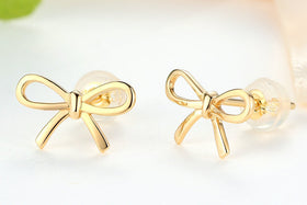 18K Gold Bow Earrings For Women