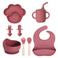 Burgundy 8-piece set 2 with a paw plate, a cup with a straw, a bowl, utensils and a bib