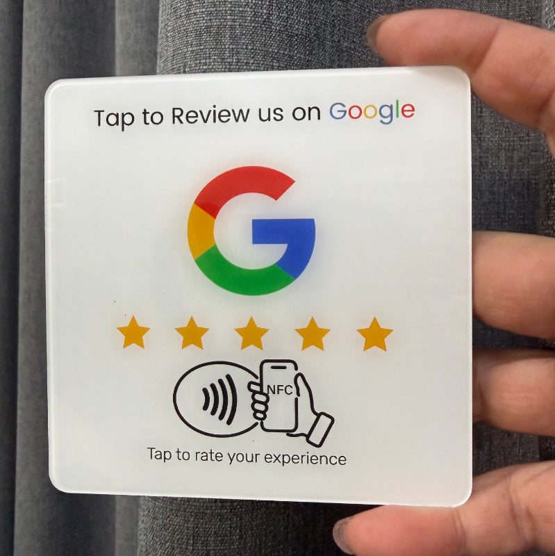 Set of NFC review and social stickers in red white black green and blue