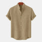 Mens Stand Collar Casual Button Down Short Sleeve Shirt