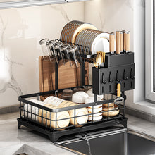 Self-Draining Dish Rack with Drainage Tray, Single or Double Layer, Carbon Steel