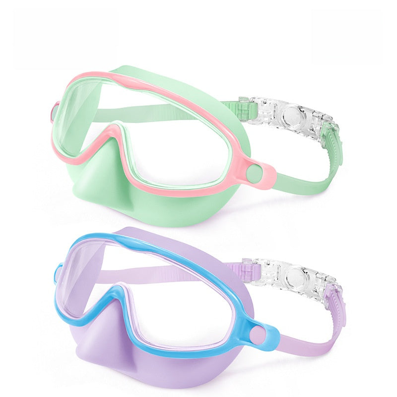 Children's large frame swimming goggles with adjustable strap