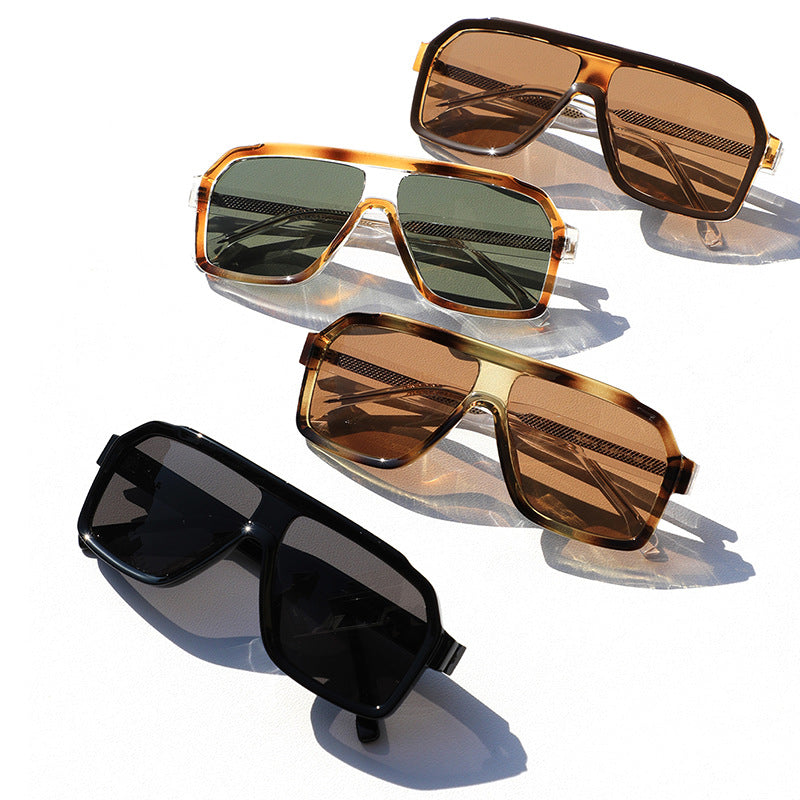 Oversized retro square sunglasses TR90 frame flat top double bridge front