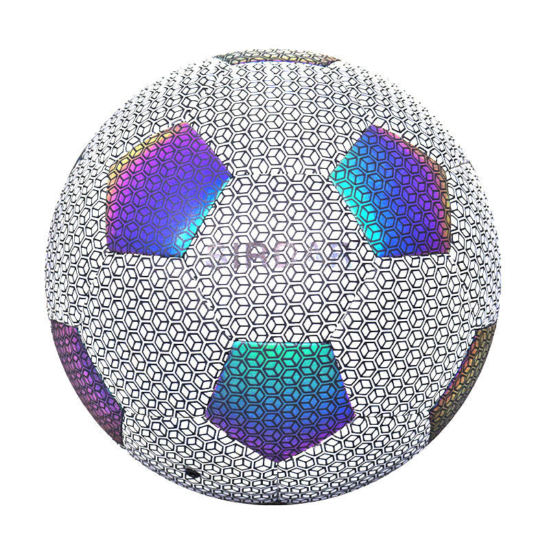 Silver reflective football with violet and teal panels and a printed SIRDAR wordmark on a white background
