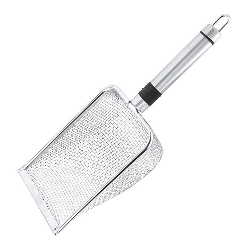 Stainless steel mesh litter scoop with tube handle and hanging loop on white, 2.0mm hole option image