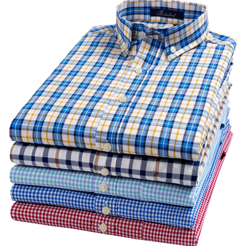 Mens Pure Cotton Plaid Long Sleeve Shirt