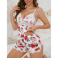 Side view of the lace camisole and shorts sleepwear set showing the soft flared hem