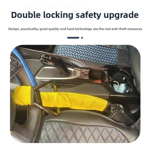 Braided steel cable steering wheel lock coiled with the lock body and keys