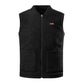 Black sherpa fleece vest with zip front, stand collar and two front pockets on a white background