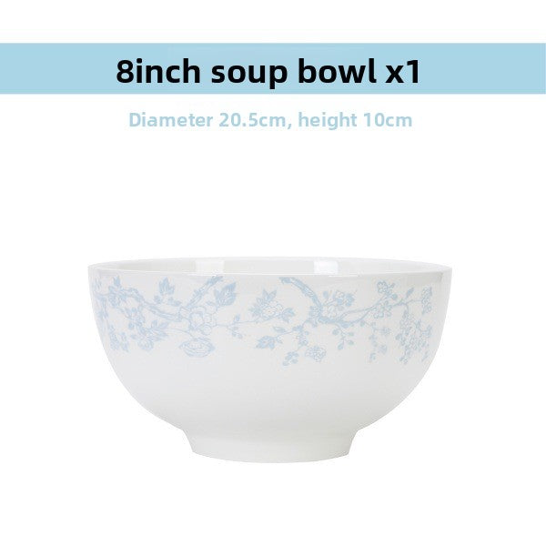 8 inch porcelain soup bowl with a blue plum blossom pattern