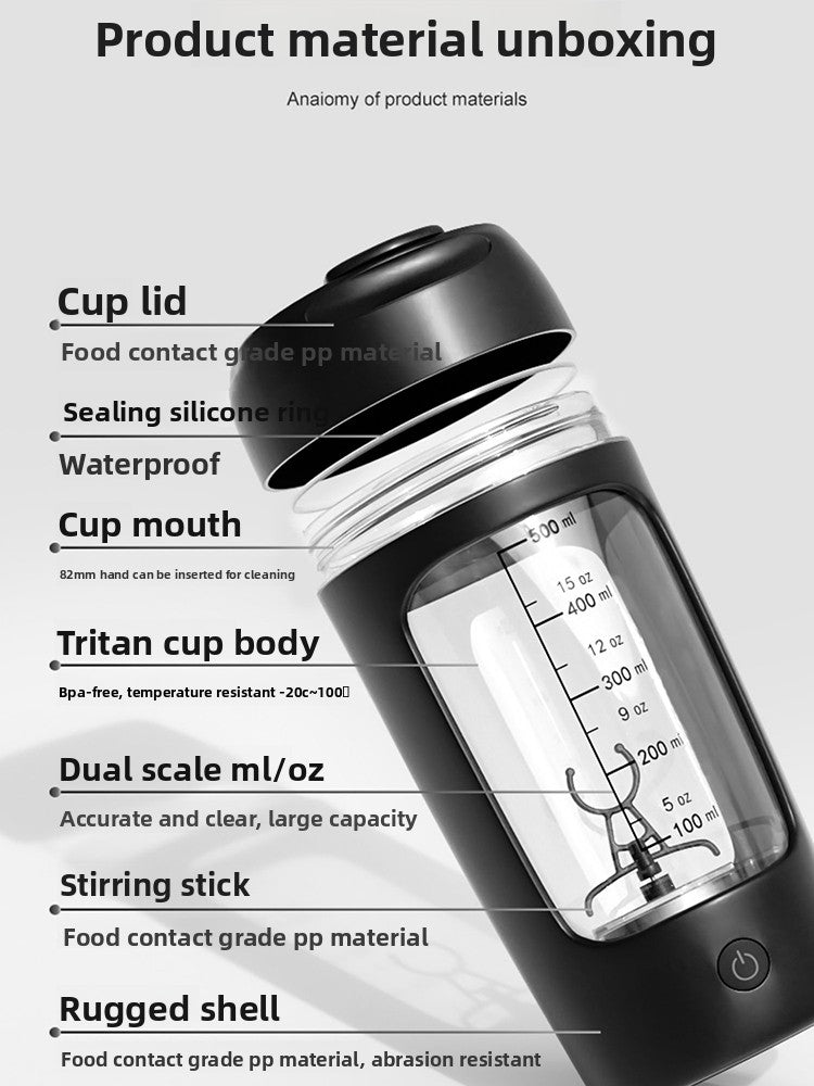 Clear Tritan shaker cup showing the printed measuring scale up the side