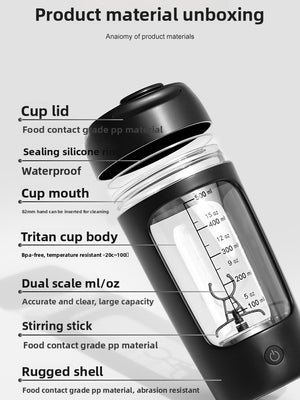 Clear Tritan shaker cup showing the printed measuring scale up the side