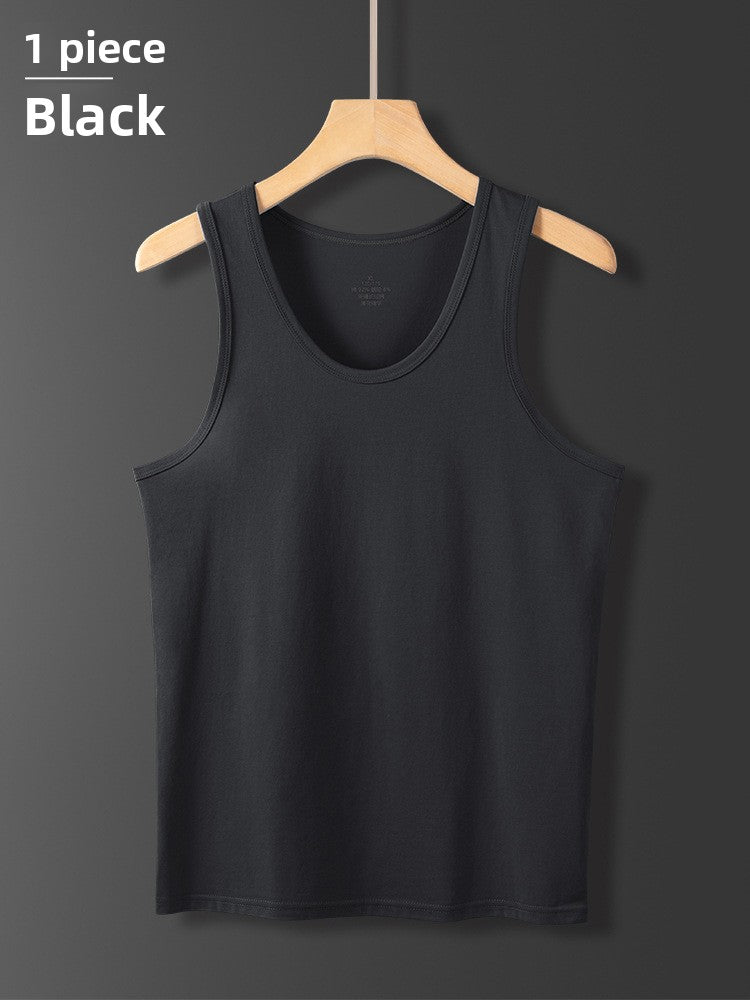 Black men's cotton sleeveless vest shown to display its cut