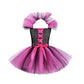 Purple pointed witch hat with a ribbon trim shown on its own