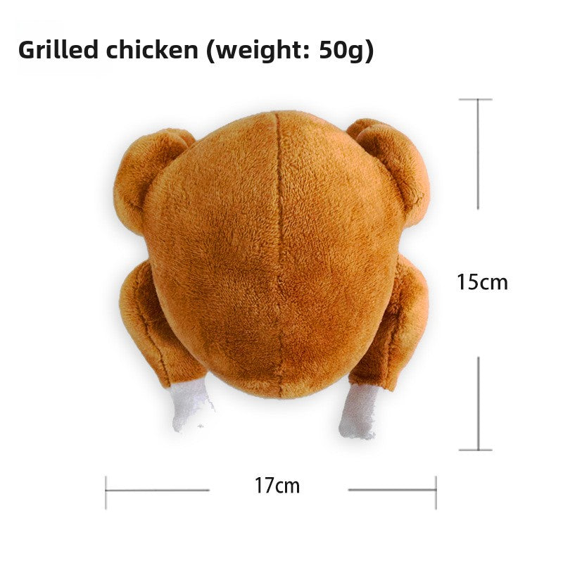 Soft corn velvet and plush squeaky pet toy shaped like a cartoon animal on a plain background