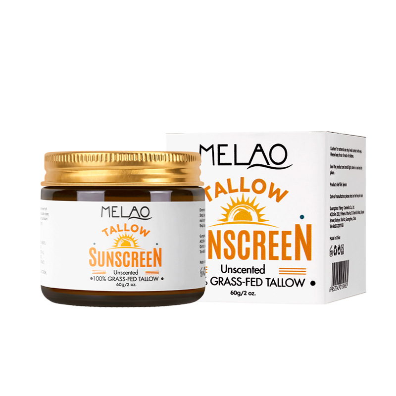 Beef tallow SPF50 sun cream tube in soft studio lighting