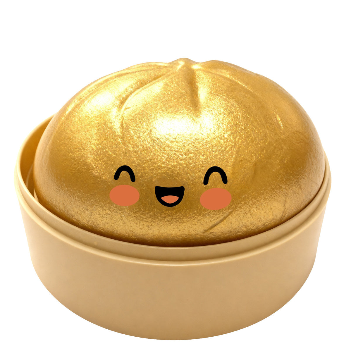 Glitter finish steamed bun squishy toy being gently pressed by hand