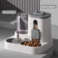 Twin bowl base of the pet feeder holding dry kibble on one side and drinking water on the other
