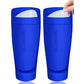 Blue double layer soccer shin guard sleeves with a hand inserting a guard plate, Blue option, size Children's S