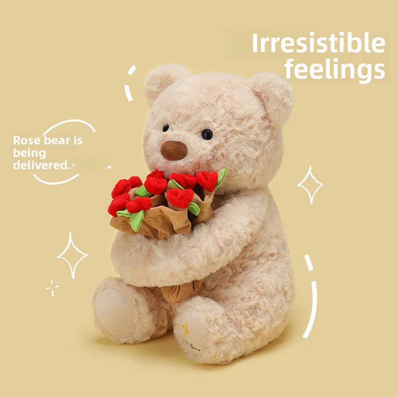 Side profile of the plush teddy bear showing its rounded huggable body shape