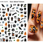Halloween nail art with cartoon skeleton and monster face designs
