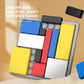 Close up of the smooth rounded plastic puzzle blocks in red, blue and yellow
