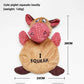 Plush squeaky pet toy design shown with its approximate size, soft body for gentle chewing