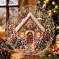 Christmas diamond painting door hanger with beaded owls on a clear round