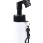 Black golf cleaning spray brush clipped to a golf bag by its buckle