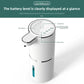 White soap dispenser with callouts for the touch switch, gear position display and battery level display on top