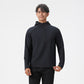 Man in a black half zip hooded sweatshirt with a zipped chest pocket, smiling, front view for size L