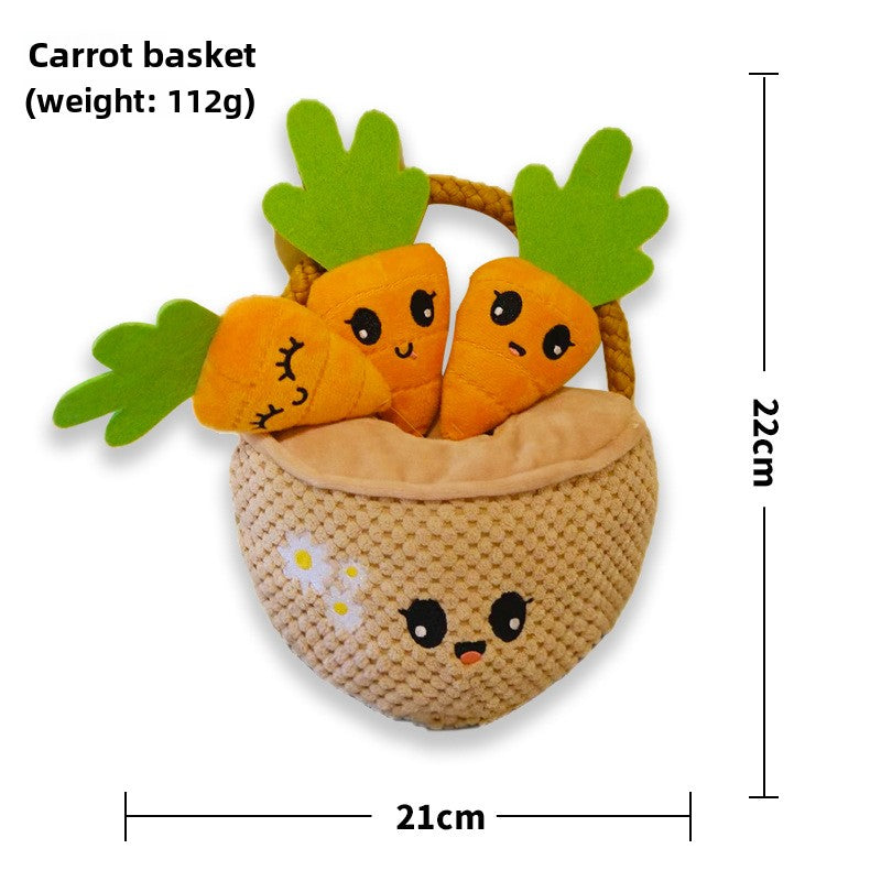 Plush squeaky dog toy in a textured corn velvet body, one design from the assorted shape range