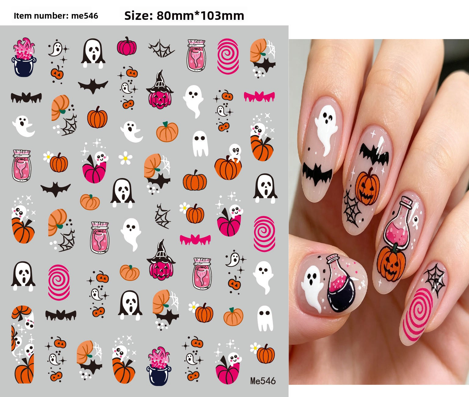 Halloween nail art stickers with witches, cats and crescent moon designs