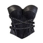 Faux leather look and lace texture on the black boned bustier corset top panels
