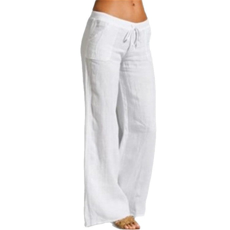 Womens High Waisted Wide Leg Pants Cotton Linen Casual Trousers