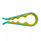 Blue and green four in one jar opener on a plain background