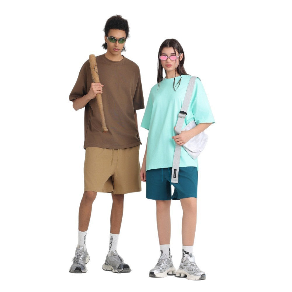 Solid color heavyweight cotton short sleeve tee with a crew neck and loose oversized American fit