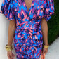 Printed V Neck Tight Fitting Puff Short Sleeve Women Dress