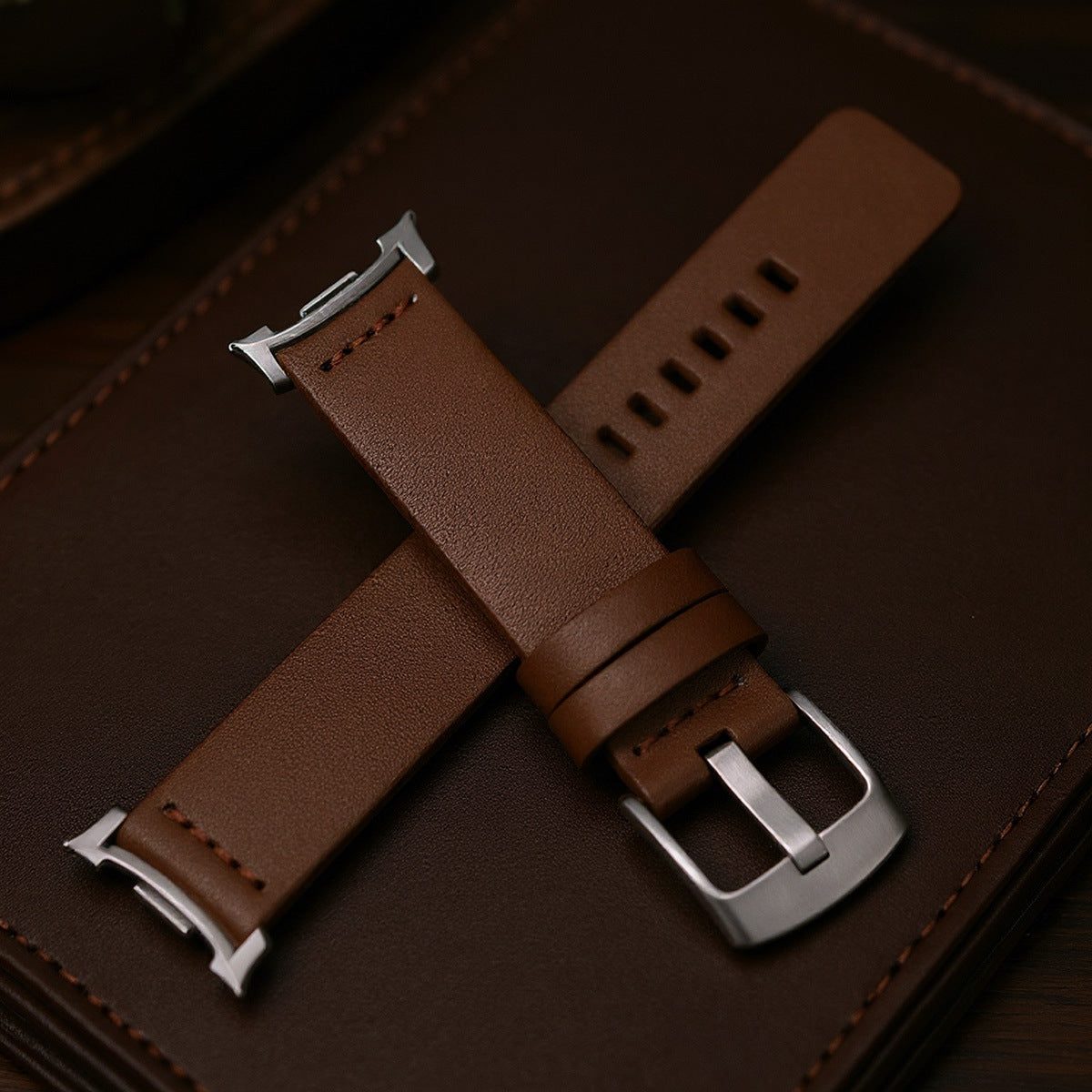 Classic Leather Watch with Metal Connector Leather Strap